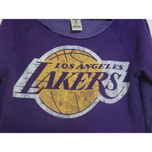 Women's Hardwood Classics Brand L.A. Lakers Distressed Purple Terry Sweatshirt